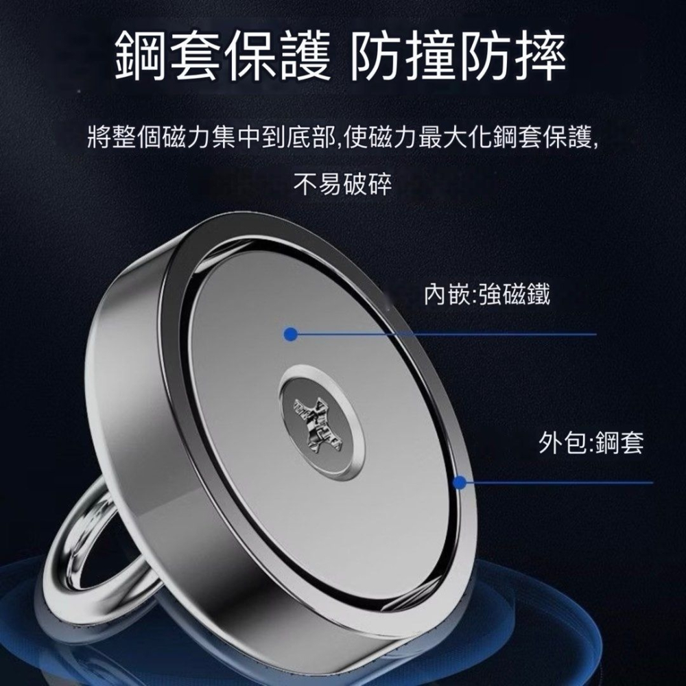 10米打撈繩+吊環圓形釣魚打撈磁鐵,戶外防撞打撈強磁磁吸固定器-細節圖3