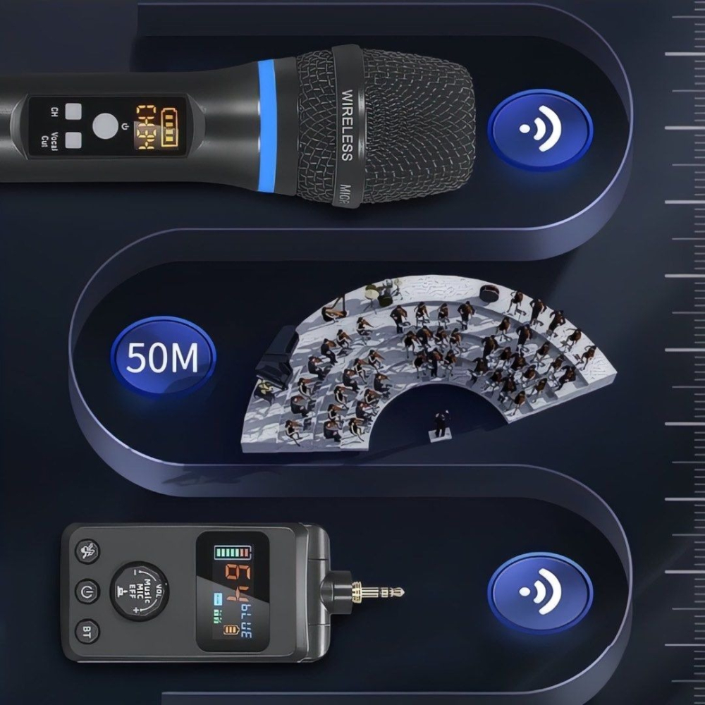 DSP防嘯叫無線麥克風,藍牙一拖二便攜唱歌專業混響器,家庭KTV即插即用充電麥克風-細節圖6