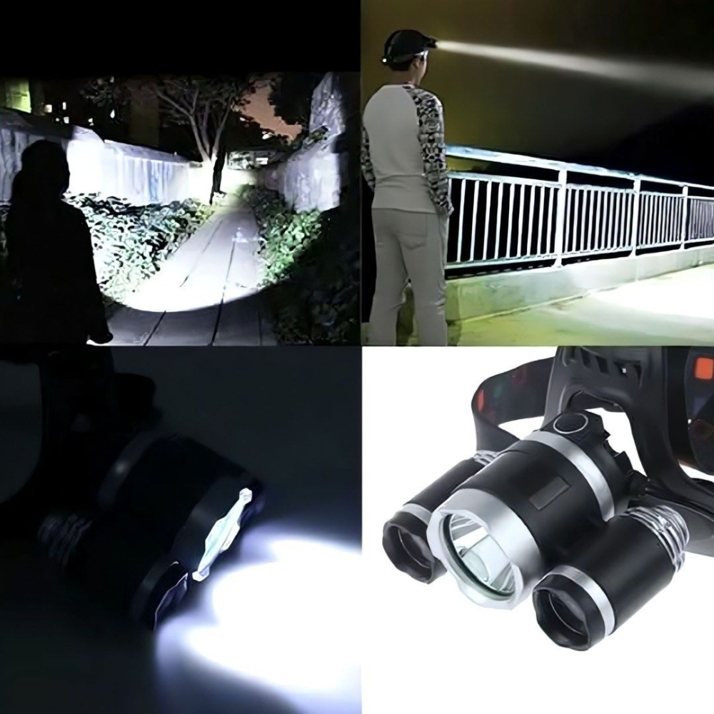 3LED鋁合金頭燈,可調節飛機頭強光探照燈,露營釣魚可充電頭燈,T6三燈維修工作手電筒,登山攀岩照明設備-細節圖5