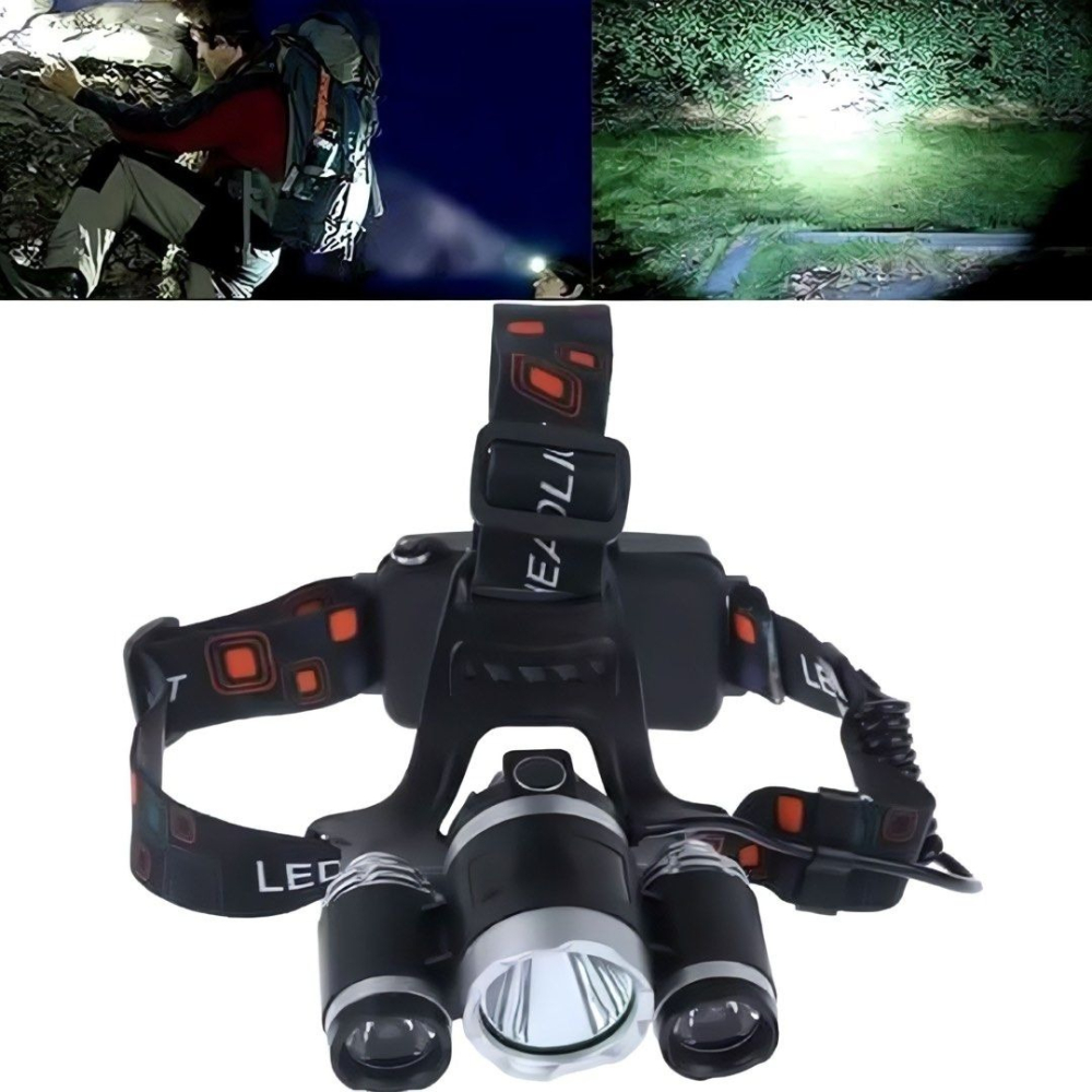 3LED鋁合金頭燈,可調節飛機頭強光探照燈,露營釣魚可充電頭燈,T6三燈維修工作手電筒,登山攀岩照明設備-細節圖8