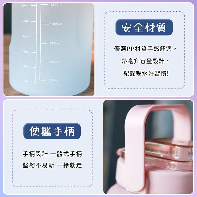 大容量漸變運動水壺,2000ml彈蓋吸管水瓶,運動便攜提把水杯,可愛貼紙漸層太空瓶-細節圖4
