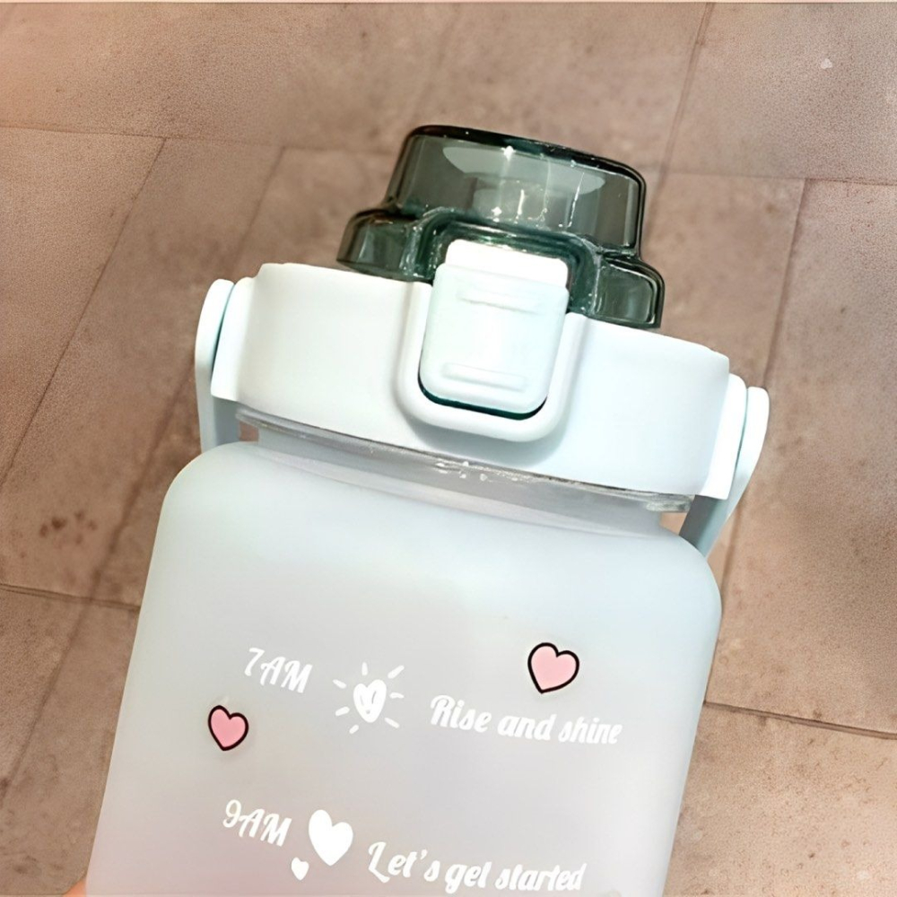 大容量漸變運動水壺,2000ml彈蓋吸管水瓶,運動便攜提把水杯,可愛貼紙漸層太空瓶-細節圖5