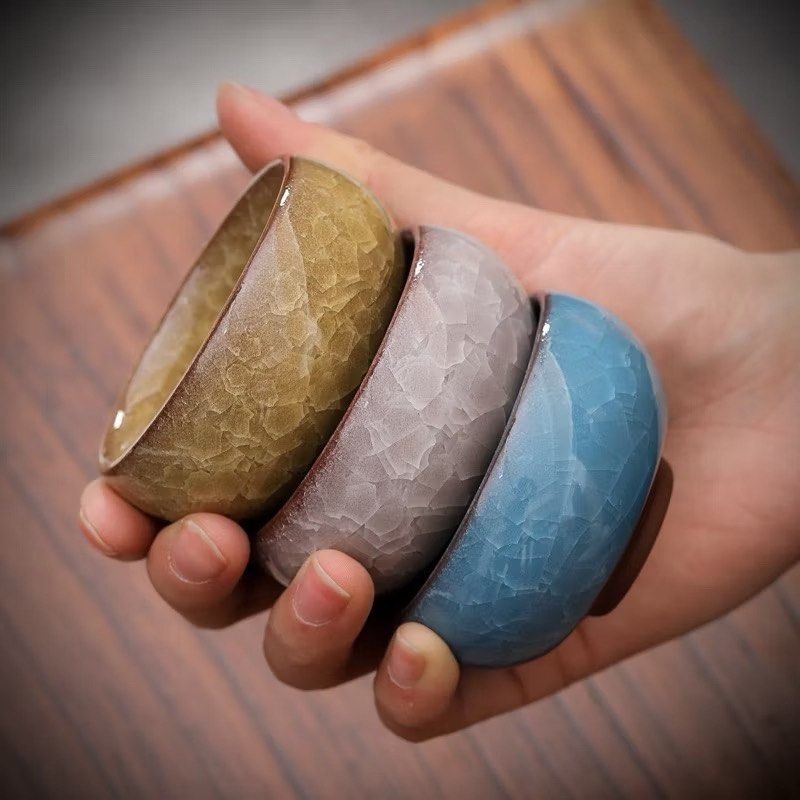 玉水湖冰裂釉墨蝶小茶杯,陶瓷茶杯茶具,冰裂杯,泡茶水杯-細節圖3