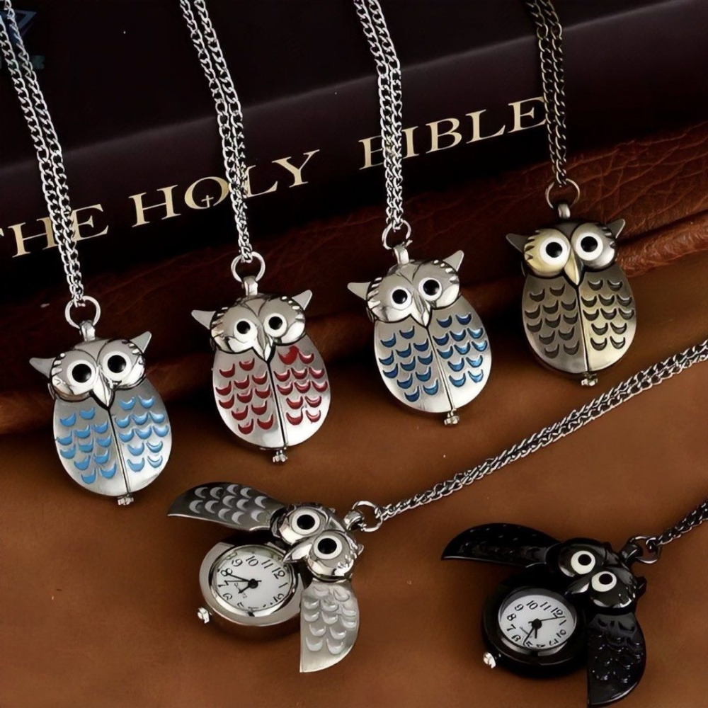 創意貓頭鷹復古翻蓋懷錶,可愛立體項鍊掛錶,開蓋式項鍊錶-細節圖2