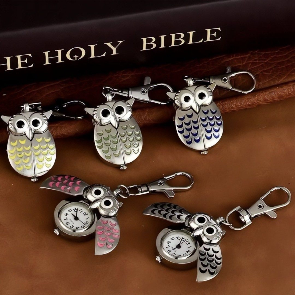 創意貓頭鷹復古翻蓋懷錶,可愛立體項鍊掛錶,開蓋式項鍊錶-細節圖3