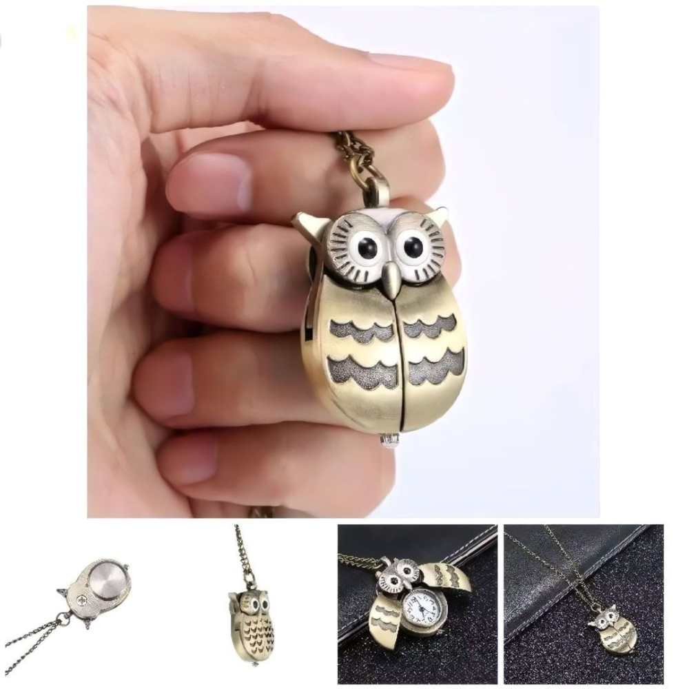 創意貓頭鷹復古翻蓋懷錶,可愛立體項鍊掛錶,開蓋式項鍊錶-細節圖4