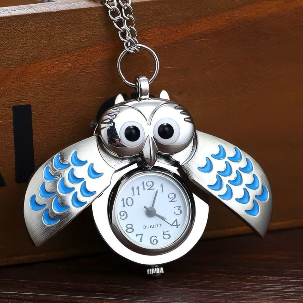 創意貓頭鷹復古翻蓋懷錶,可愛立體項鍊掛錶,開蓋式項鍊錶-細節圖6