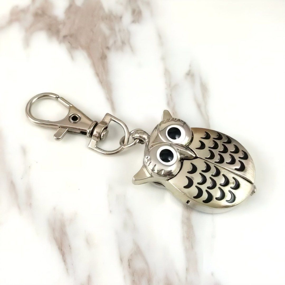 創意貓頭鷹復古翻蓋懷錶,可愛立體項鍊掛錶,開蓋式項鍊錶-細節圖7