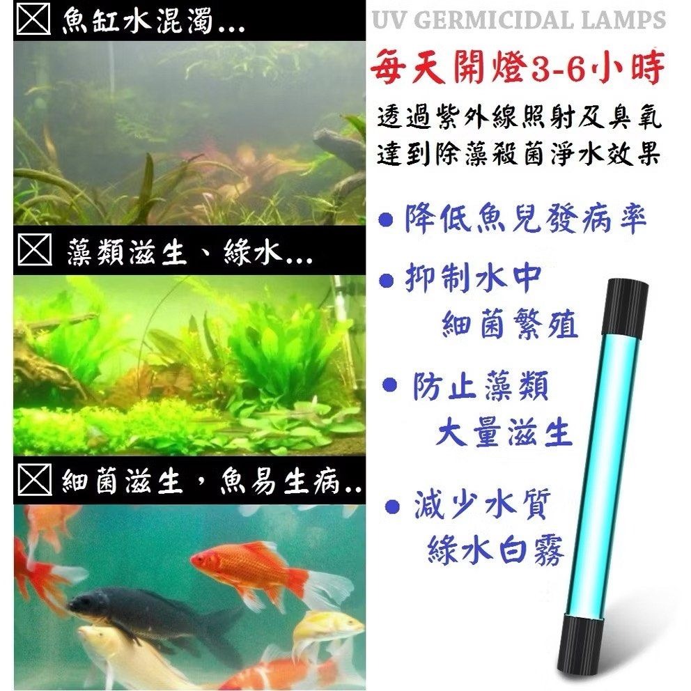 水族箱紫外線消毒燈,7W魚缸除藻殺菌燈,魚池滅菌淨水紫外線燈-細節圖4