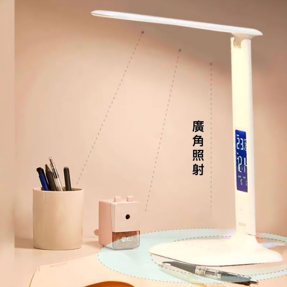 溫度顯示鬧鐘LED檯燈,三色溫調光觸控折疊護眼檯燈,學生學習專用插電充電閱讀燈-細節圖4