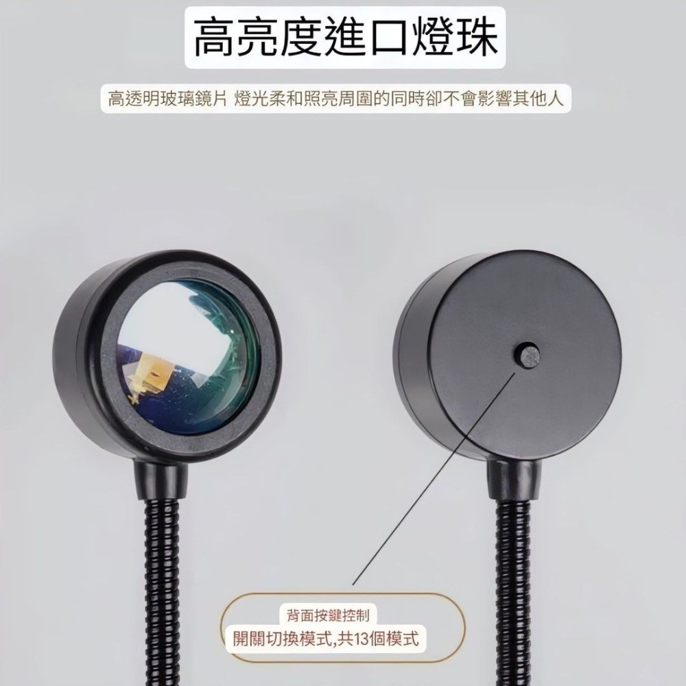 USB七彩投影燈,直播背景氣氛燈,創意LED牆壁攝影氛圍燈,360度旋轉日落燈檯燈,夕陽燈落日燈小夜燈-細節圖5