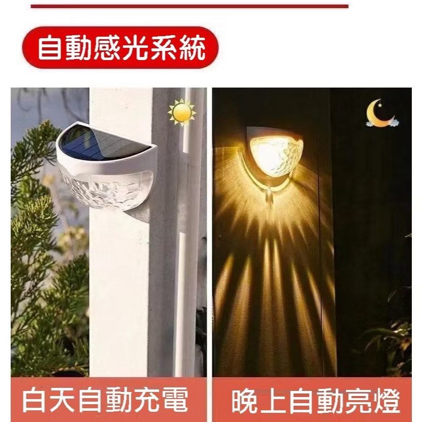 太陽能戶外防水自動光感應壁燈,半圓柵欄水滴效果圍籬燈,花園庭院圍欄燈-細節圖2
