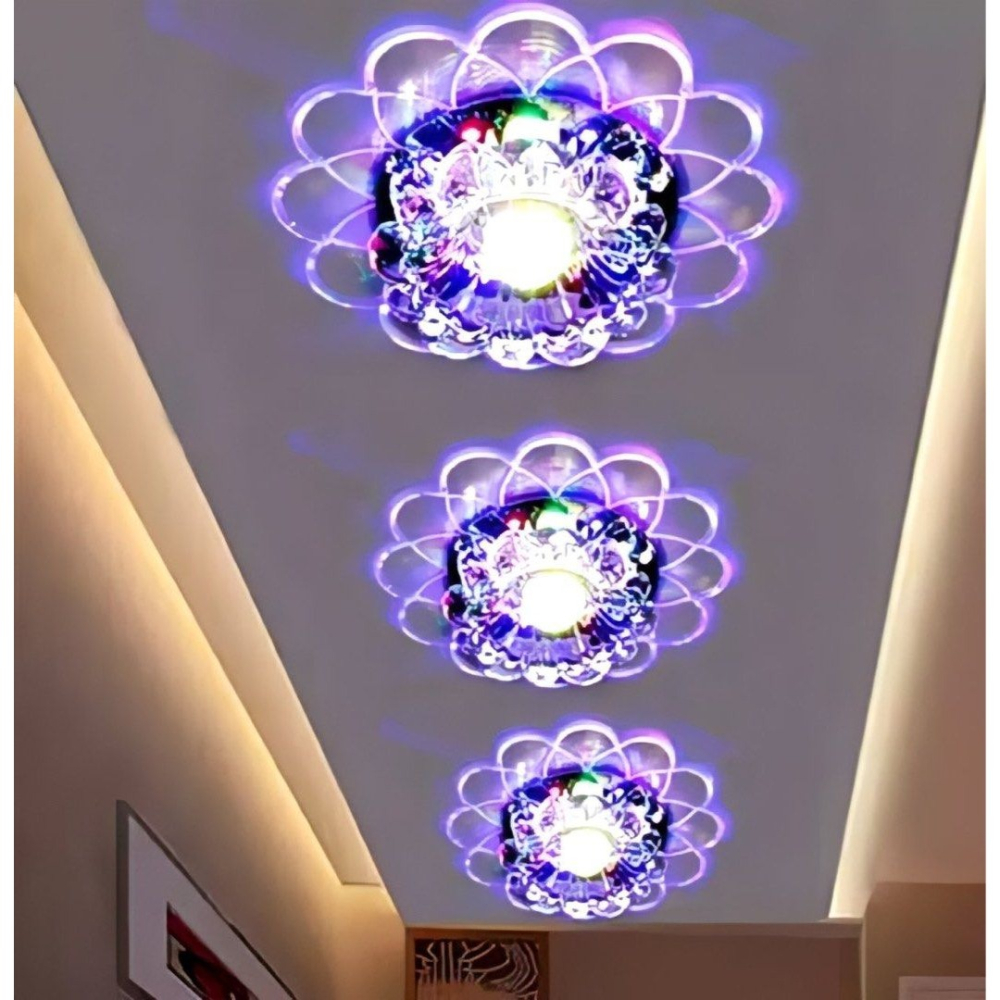 5W明裝七彩+暖白光LED燈,水晶花瓣天花板燈,客廳裝飾水晶燈,LED玄關燈泡-細節圖2