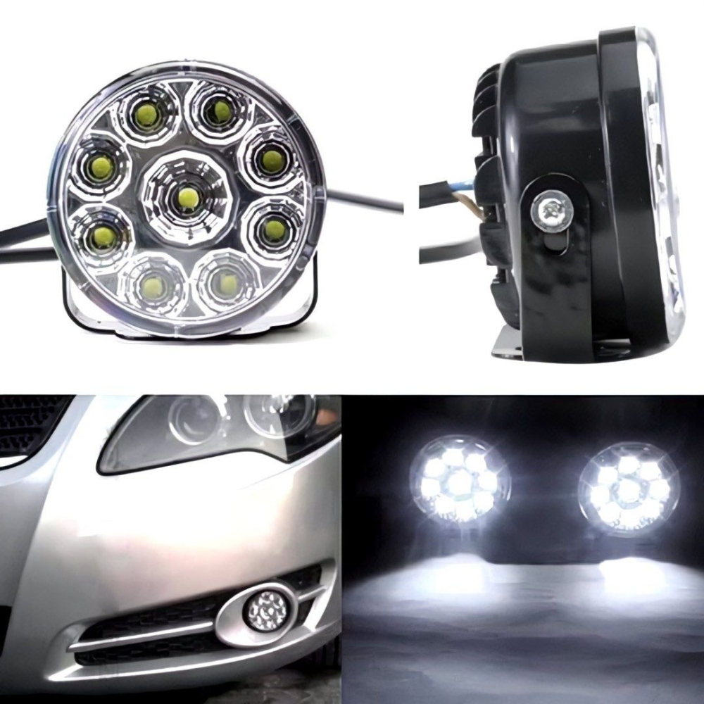 2入裝汽車9LED圓形日行燈,12V車用行車燈,汽車輔助燈改裝霧燈-細節圖2