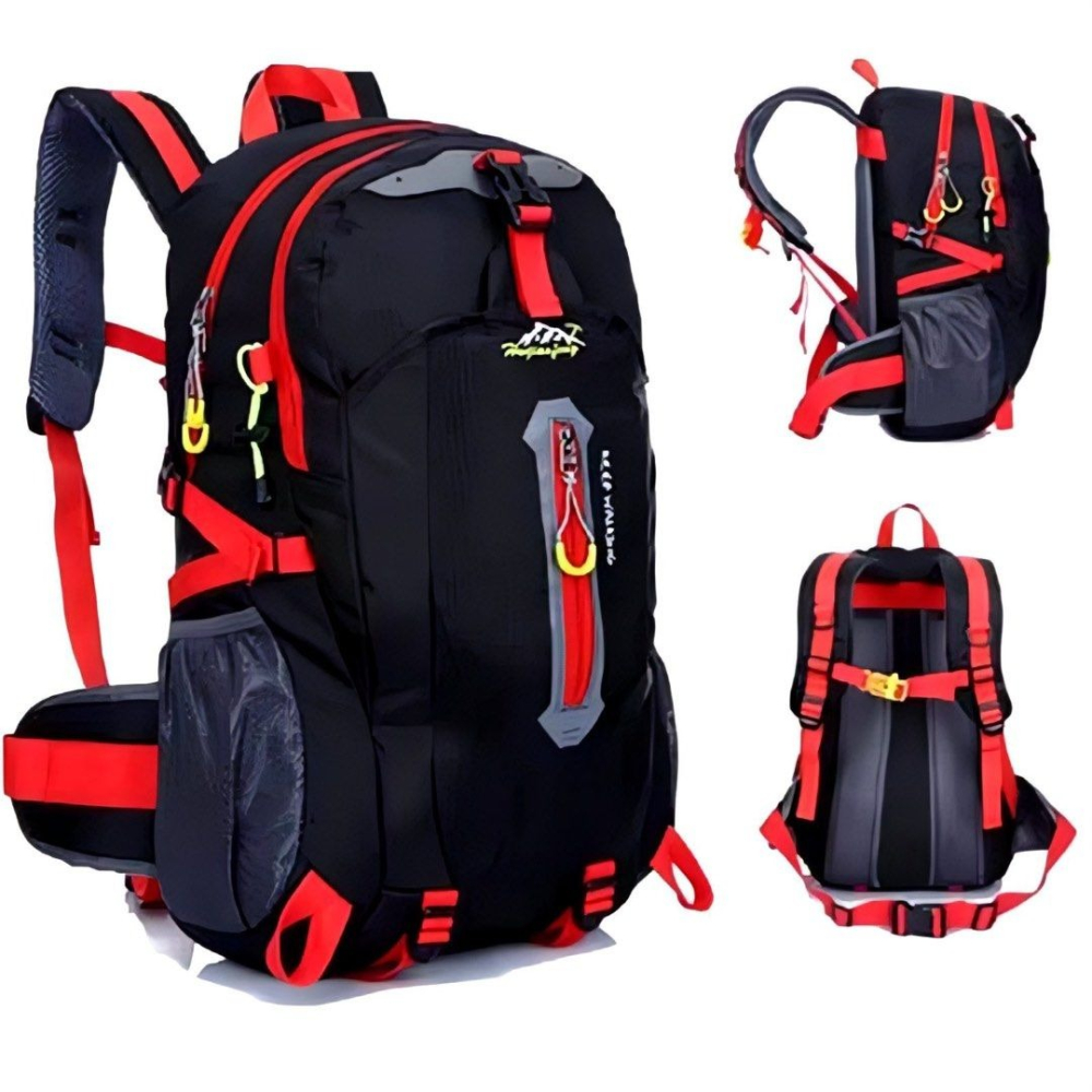 戶外輕便大容量登山包,旅行運動防潑水雙肩包,旅遊健行休閒背包,黑紅色40L-細節圖2