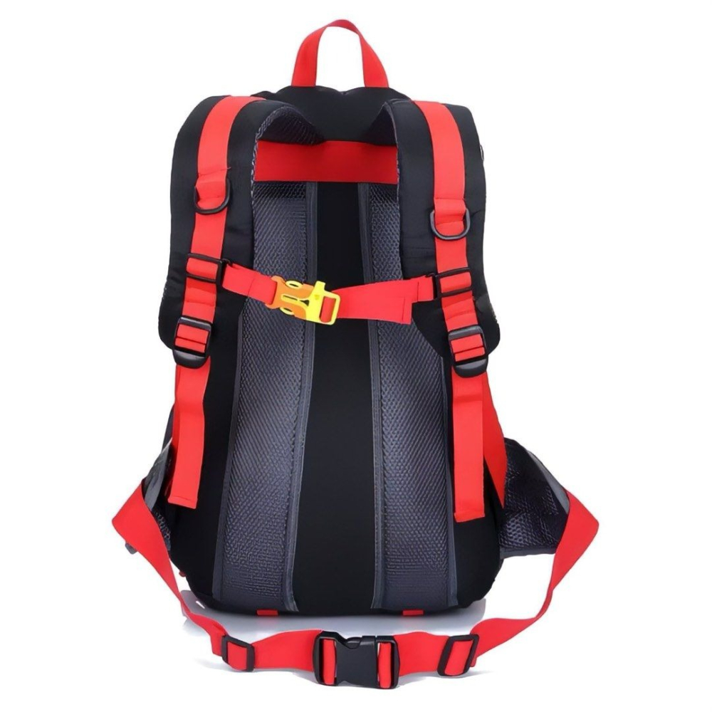 戶外輕便大容量登山包,旅行運動防潑水雙肩包,旅遊健行休閒背包,黑紅色40L-細節圖5