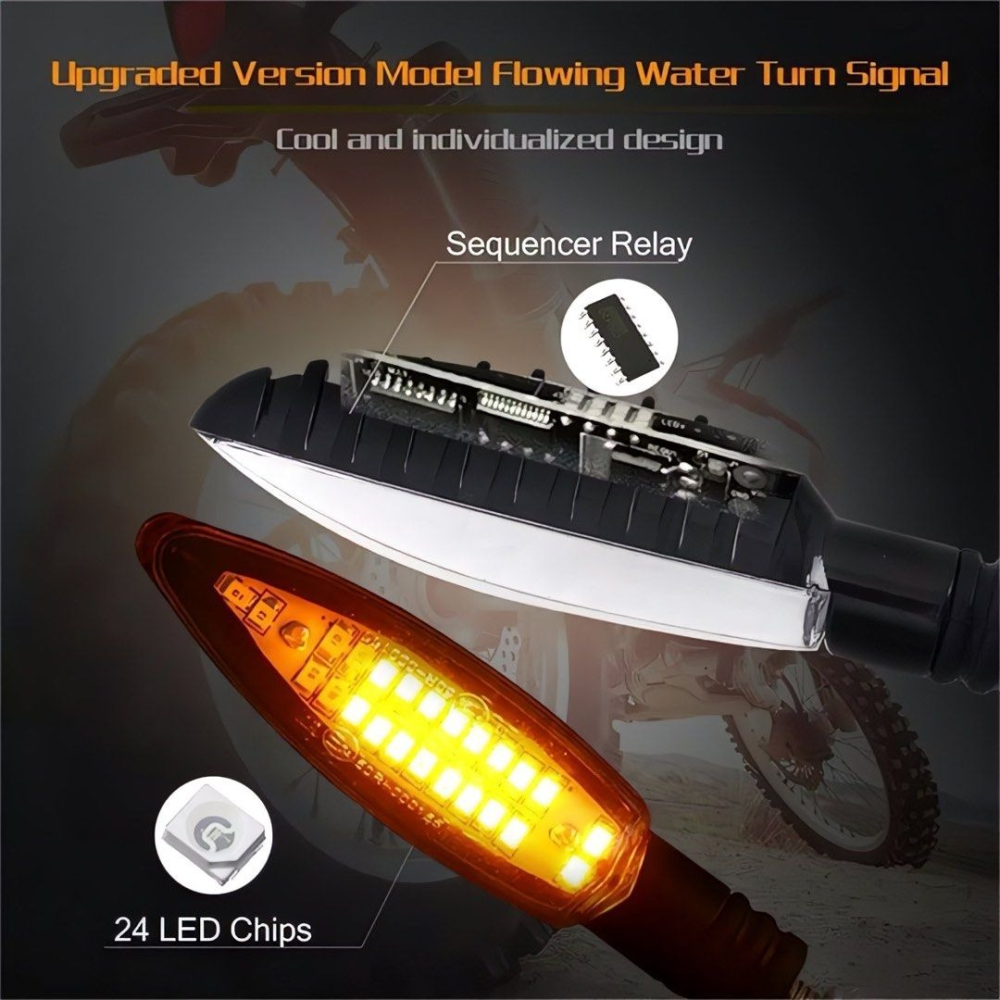 一對E24雙流水轉向燈,黃光摩托車轉向信號LED燈,機車改裝閃爍指示燈,可彎曲方向燈-細節圖2