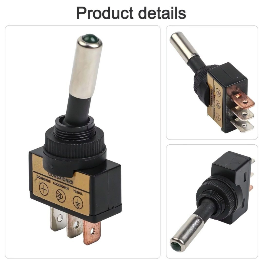 汽車12mm LED撥動開關,12V汽車改裝SPST 2 位 3 針開關,綠色燈款-細節圖2