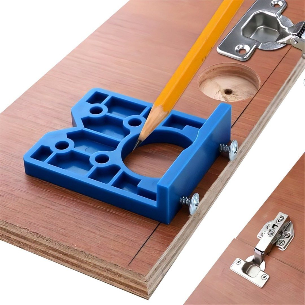 35mm櫥櫃鉸鏈夾具,木工DIY鑽孔定位器,門板合頁定位模板木工工具,鉸鏈打孔安裝輔助板-細節圖3