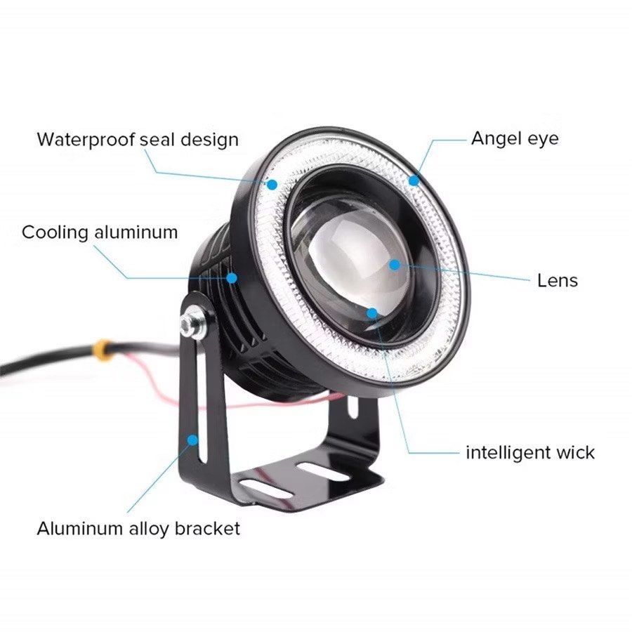 1對3吋汽車天使眼白光環形霧燈,汽車改裝圓形COB LED車燈+支架,光圈日行燈-細節圖4