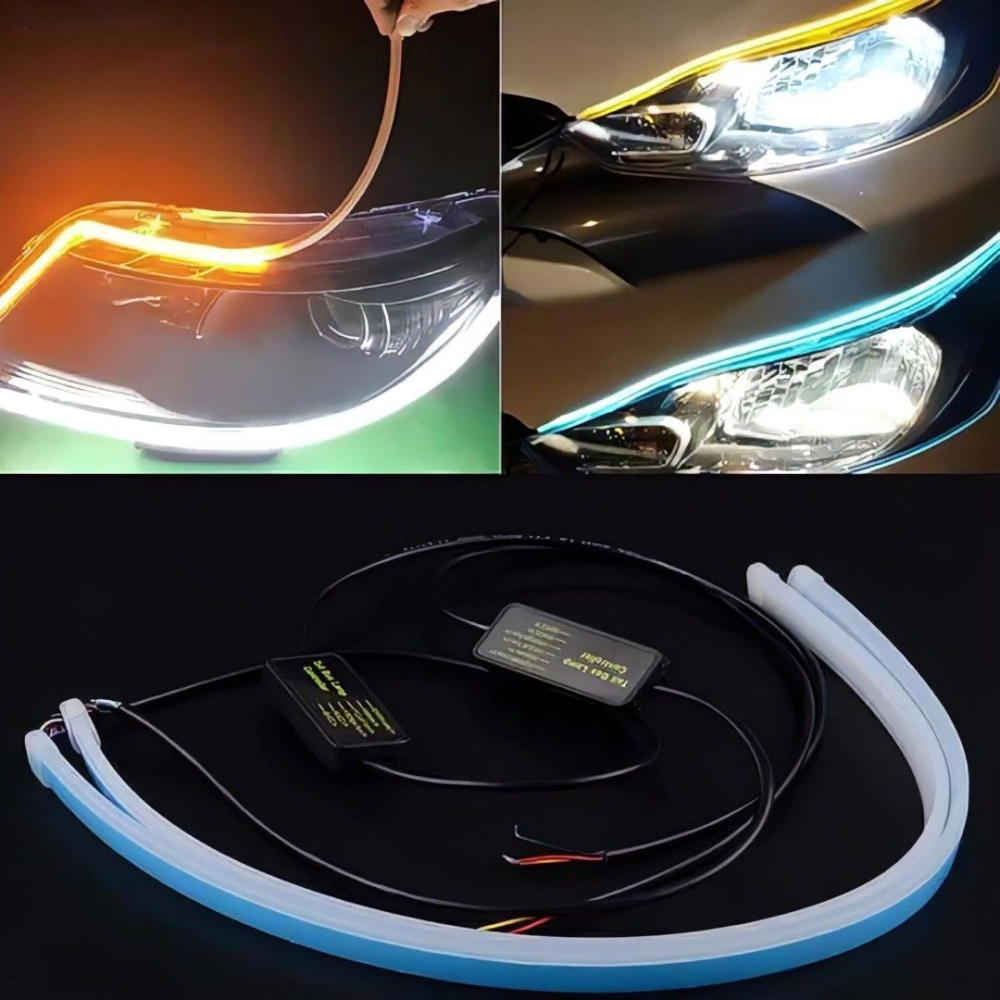 2條30公分折疊式雙色汽車柔性LED條形燈,汽車/摩托車雙色轉向燈,眉燈汽車燈條-細節圖3