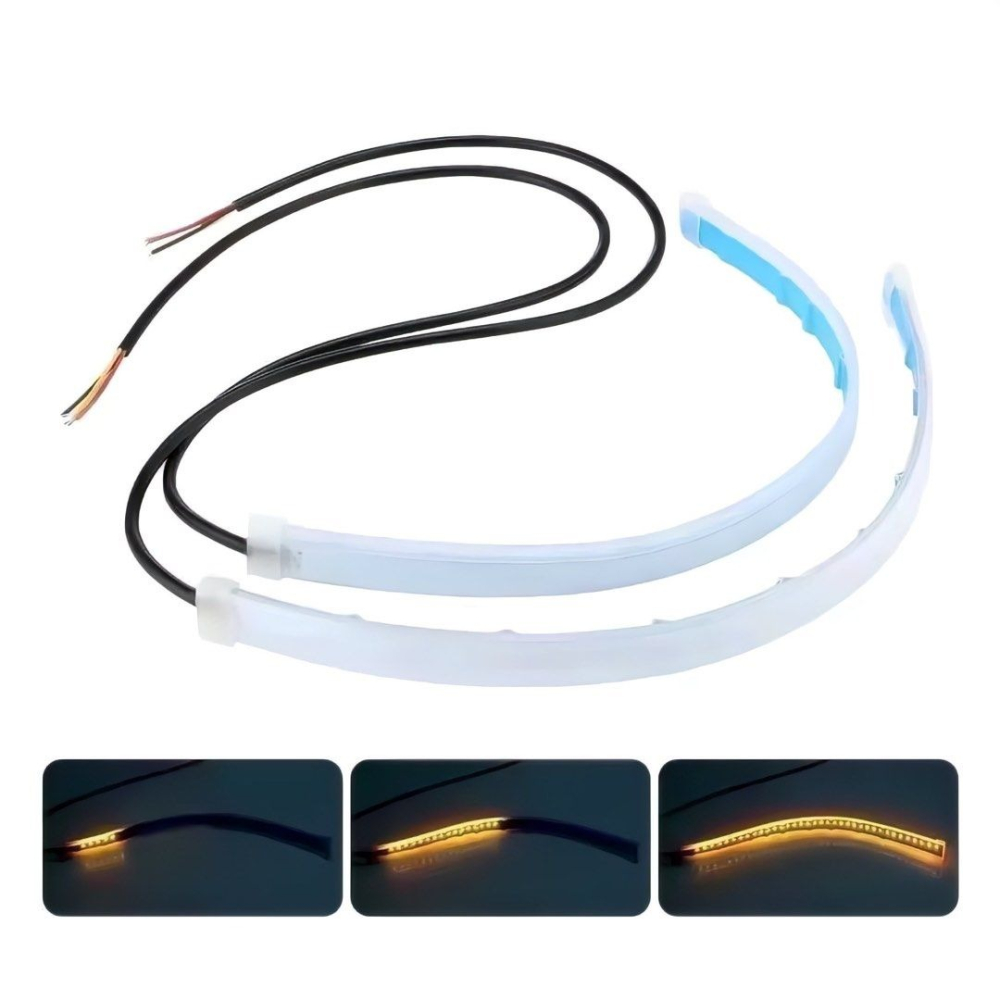 2條30公分折疊式雙色汽車柔性LED條形燈,汽車/摩托車雙色轉向燈,眉燈汽車燈條-細節圖6