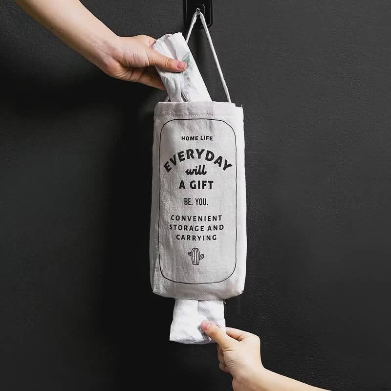 掛式北歐棉麻抽取收納袋,廚房塑膠袋抽取袋,居家整理環保麻布袋-細節圖3