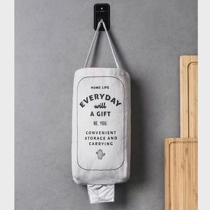 掛式北歐棉麻抽取收納袋,廚房塑膠袋抽取袋,居家整理環保麻布袋-細節圖4