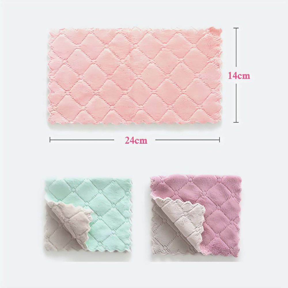 1條雙面雙色珊瑚絨抹布,菱格紋吸水洗碗布洗碗巾,超細纖維擦車布,雙面灰紫色-細節圖7