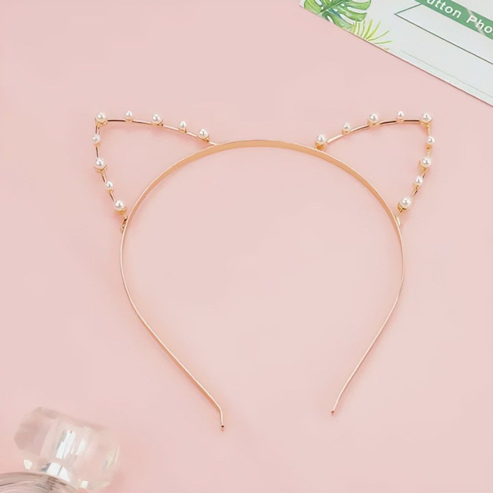 金色水晶貓耳朵髮飾,派對貓耳朵頭帶髮箍貓箍-細節圖3