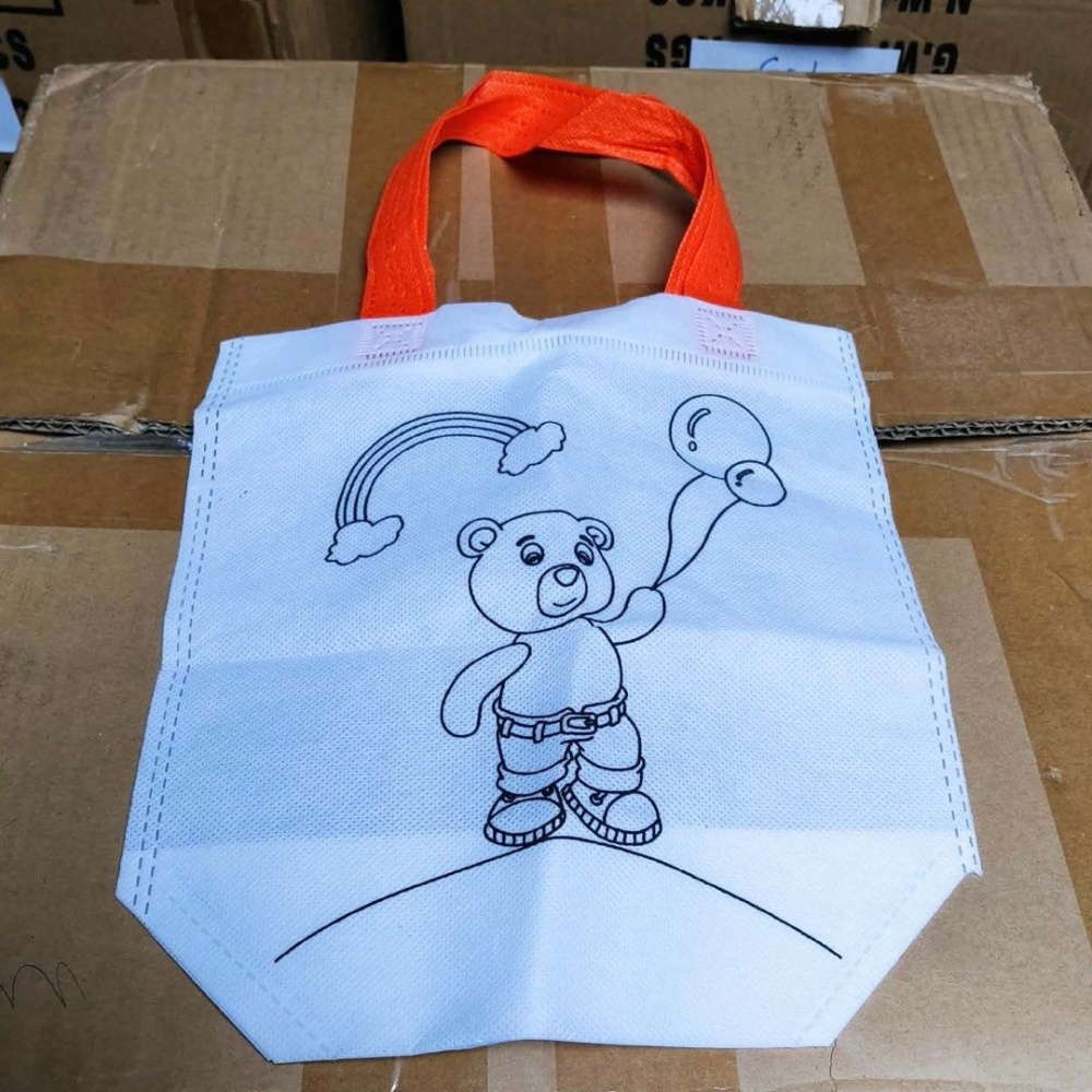 兒童diy環保塗鴉袋,兒童手工製作塗色繪畫填色玩具,小熊益智塗鴉包,綠色提袋/橘色提袋-細節圖2