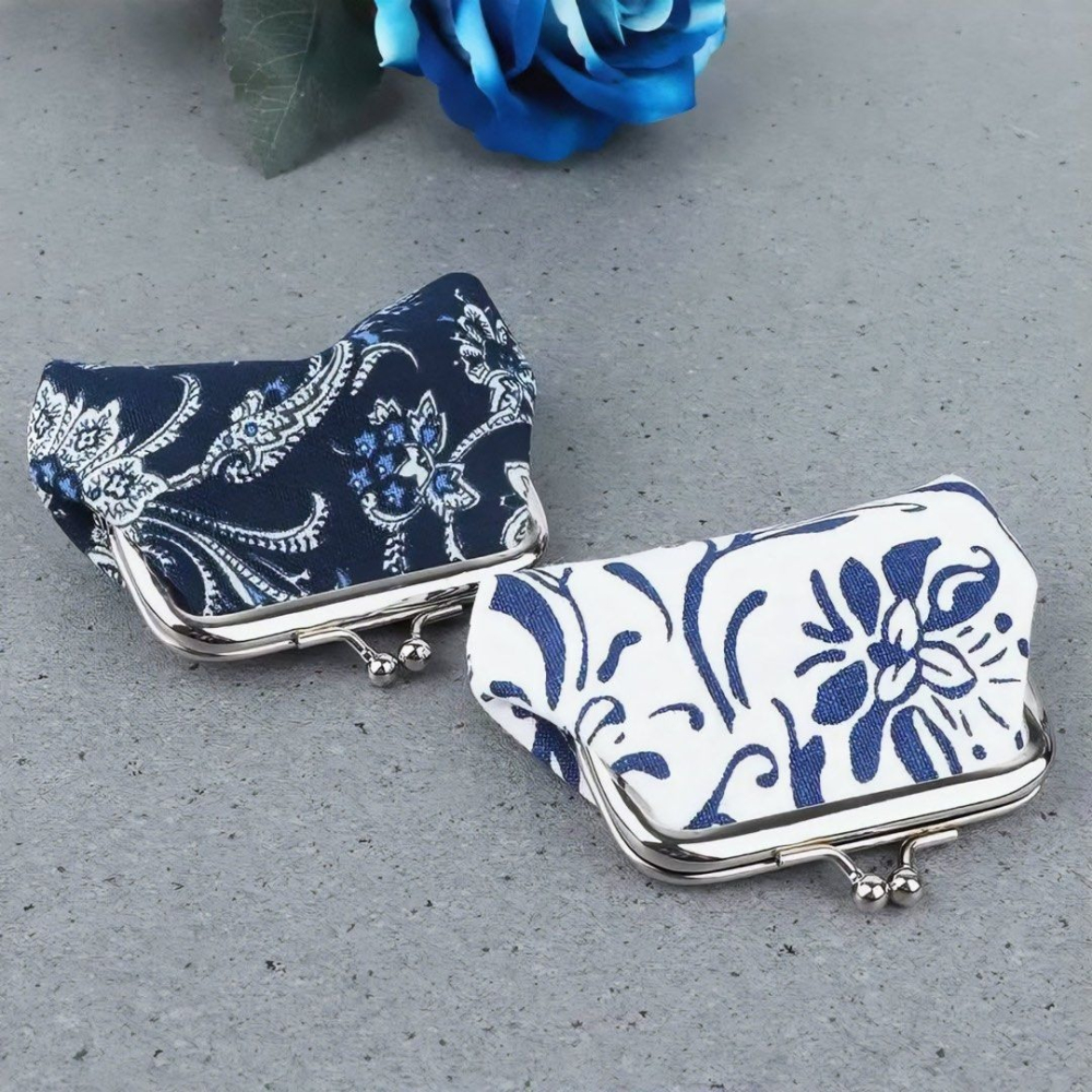 迷你青花瓷錢包,花卉塔扣硬幣錢袋,復古民族風零錢包,時尚簡約買菜包收納包-細節圖2