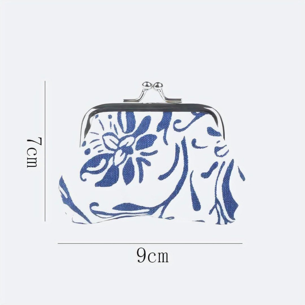 迷你青花瓷錢包,花卉塔扣硬幣錢袋,復古民族風零錢包,時尚簡約買菜包收納包-細節圖5