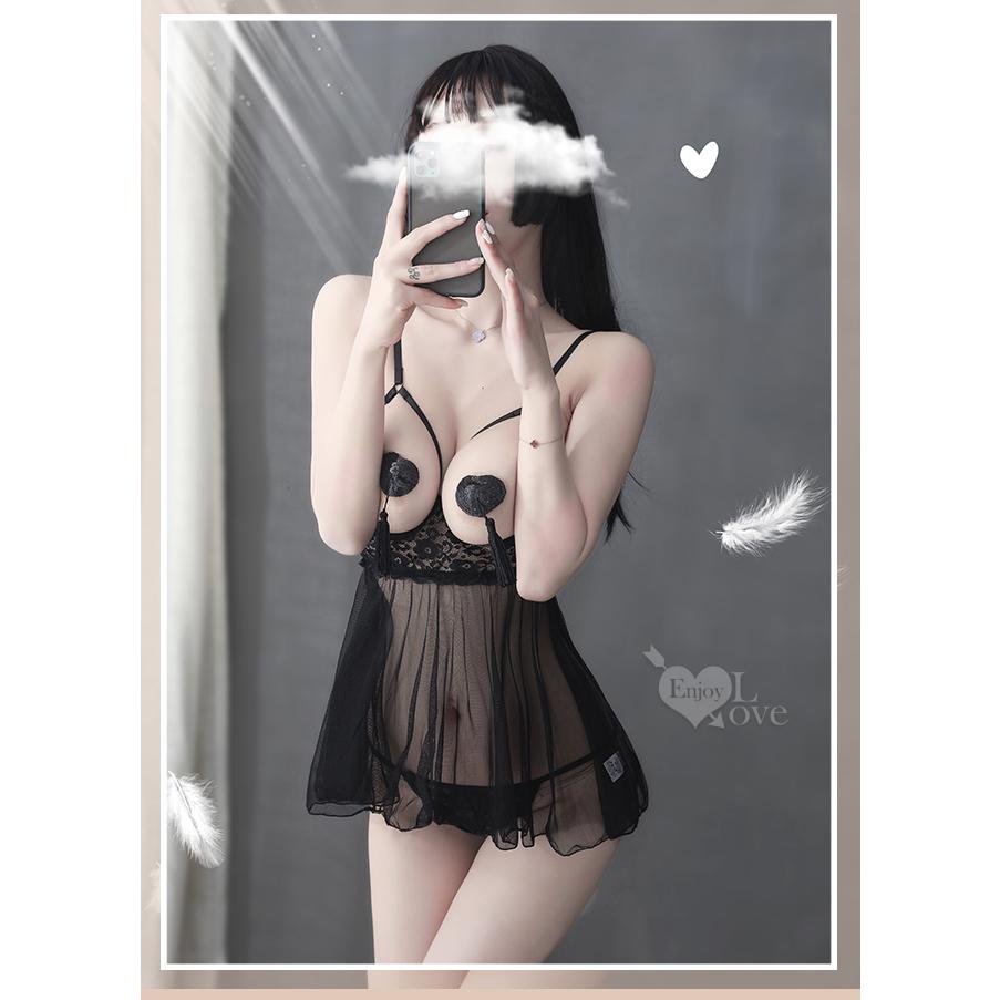 【送270ml潤滑液】《 Enjoy Love 》情趣睡衣！鋼圈美胸挖空爆乳露背連身裙兩件組﹝黑﹞-細節圖6