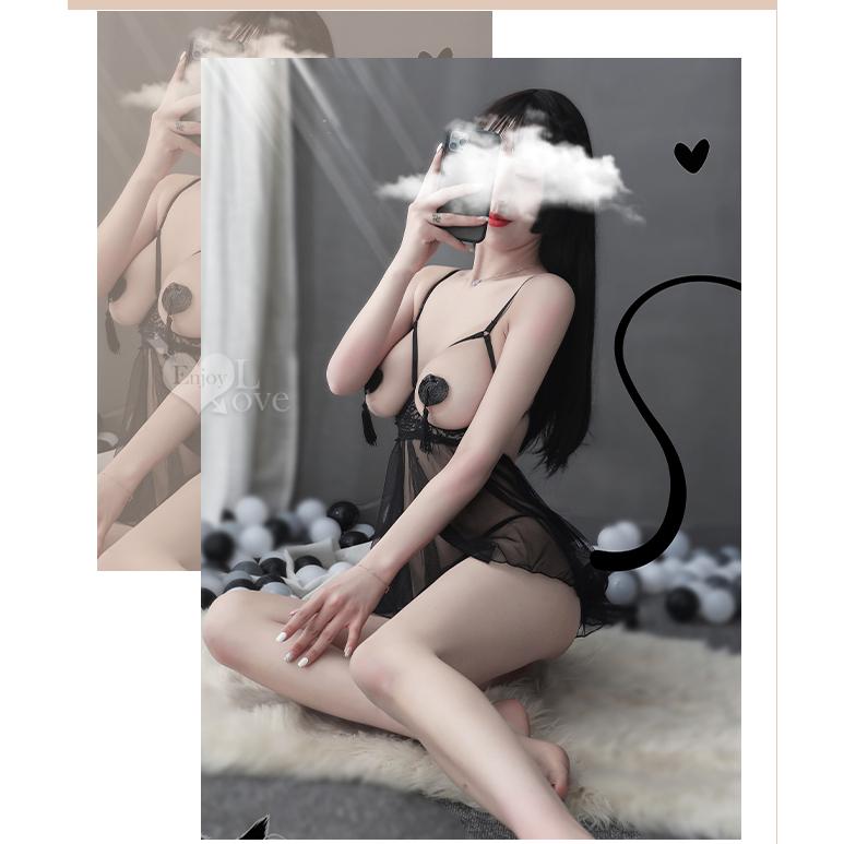 【送270ml潤滑液】《 Enjoy Love 》情趣睡衣！鋼圈美胸挖空爆乳露背連身裙兩件組﹝黑﹞-細節圖7