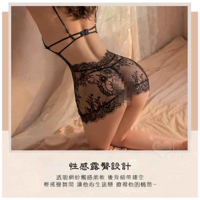 【送270ml潤滑液】《 Enjoy Love 》情趣睡衣！可調肩帶繡花細線薄透蕾絲連身裙兩件組﹝黑﹞-細節圖4