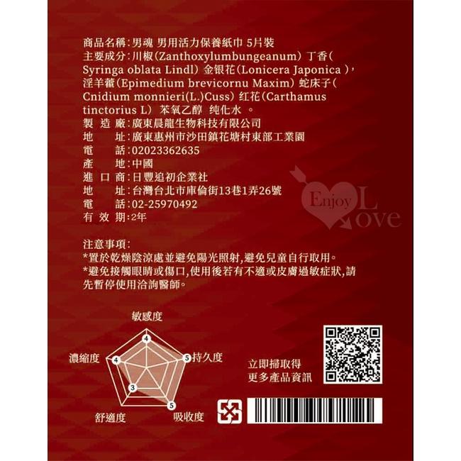 【送270ml潤滑液】男魂 ‧ 男用活力保養濕巾 - 火﹝激爽久戰﹞5片裝-細節圖8