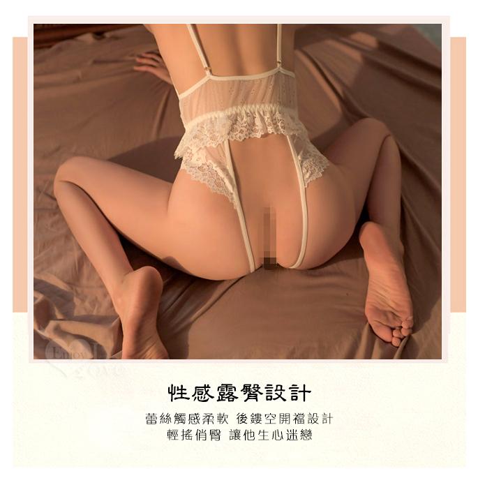 【送270ml潤滑液】《 Enjoy Love 》情趣連身衣！半透裸紗V型美胸立體蕾絲邊環繞開襠裝﹝白﹞-細節圖4