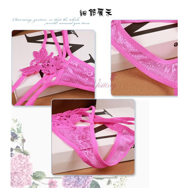 甜蜜舞動！蝴蝶雙飛彈力細帶花卉網紗美臀Ｔ字褲﹝紅﹞-細節圖7