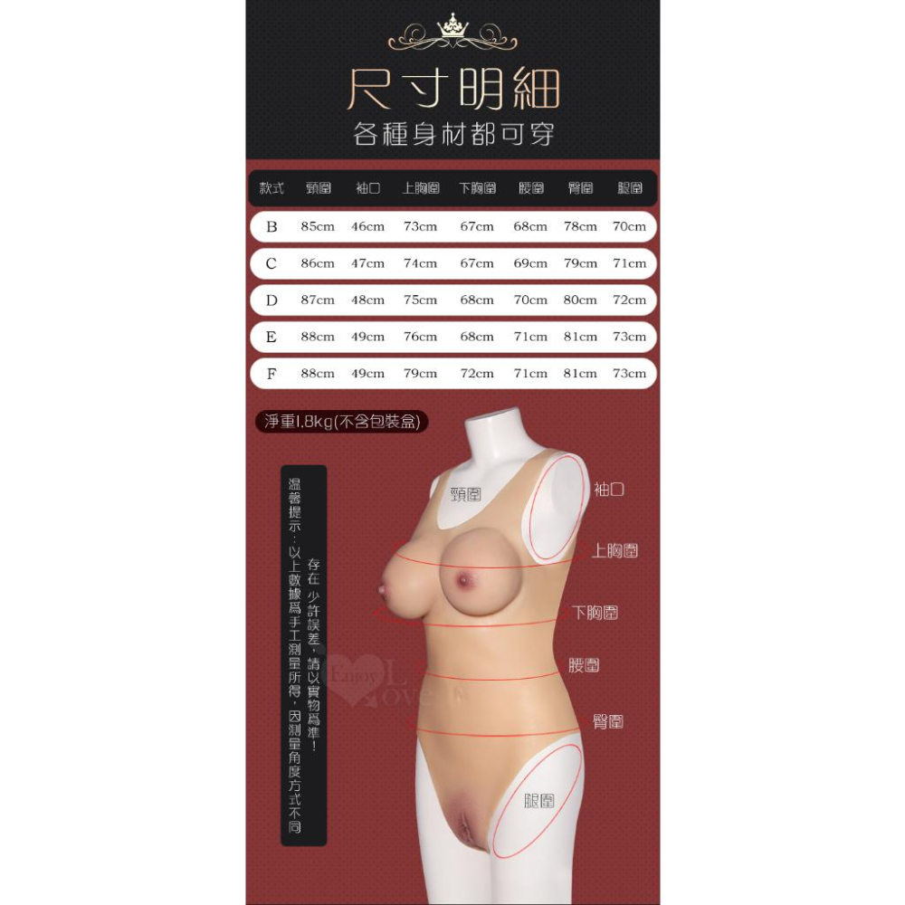 【送270ml潤滑液】偽娘變裝反串 ‧ COSPLAY 穿戴連體硅膠衣 - 內置通道+有陰有乳一件到位﹝E罩杯﹞-細節圖7