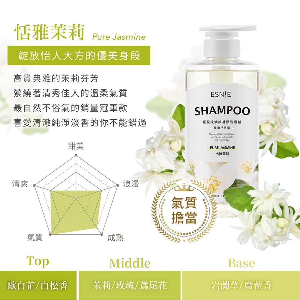 【ESNIE伊絲妮】控油淨屑-胺基酸洗髮精580ml-4入組【官方旗艦館】無矽靈｜含咖啡因｜長效控油-細節圖6