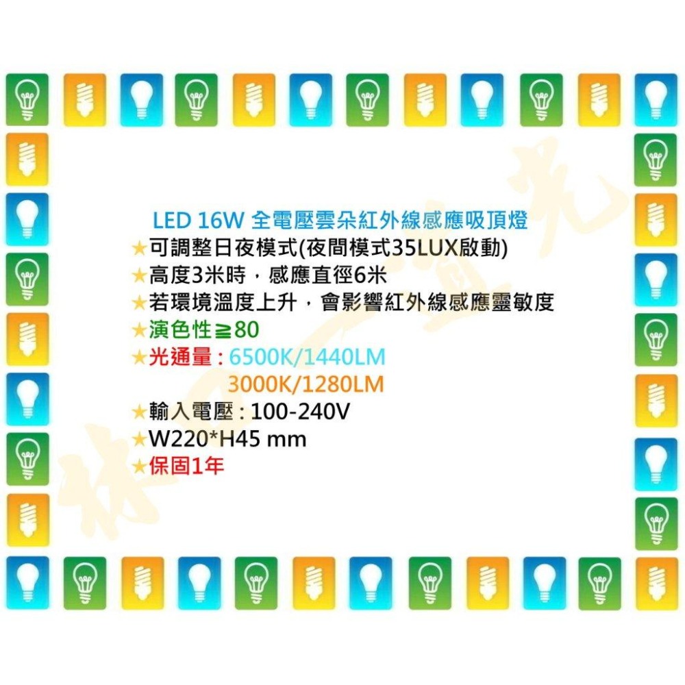 【林口一道光】舞光 16W LED 全電壓 雲朵紅外線感應吸頂燈 LED-CEN16DIS/WIS-細節圖4