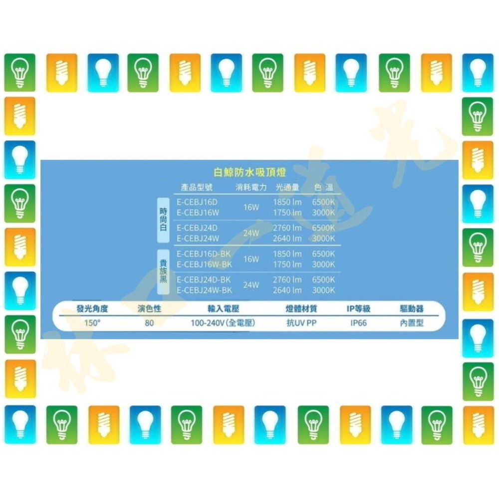 【林口一道光】舞光 LED 16W/24W 白鯨防水吸頂燈 E-CEBJ16 全電壓 走道 玄關 陽台 戶外 壁燈-細節圖3