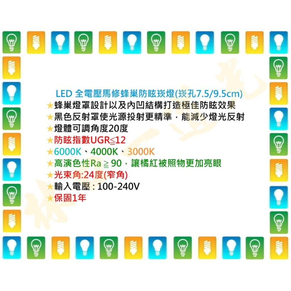 【林口一道光】舞光 LED 全電壓 馬修蜂巢防眩崁燈 7W/12W 內縮 內凹-細節圖7