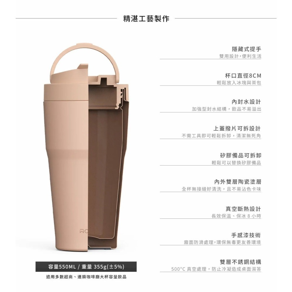 全新 BOXMAN X WOKY 聯名 沃廚渾圓杯 保溫杯 保溫瓶 雙層陶瓷 手提保溫瓶 550ml-細節圖9