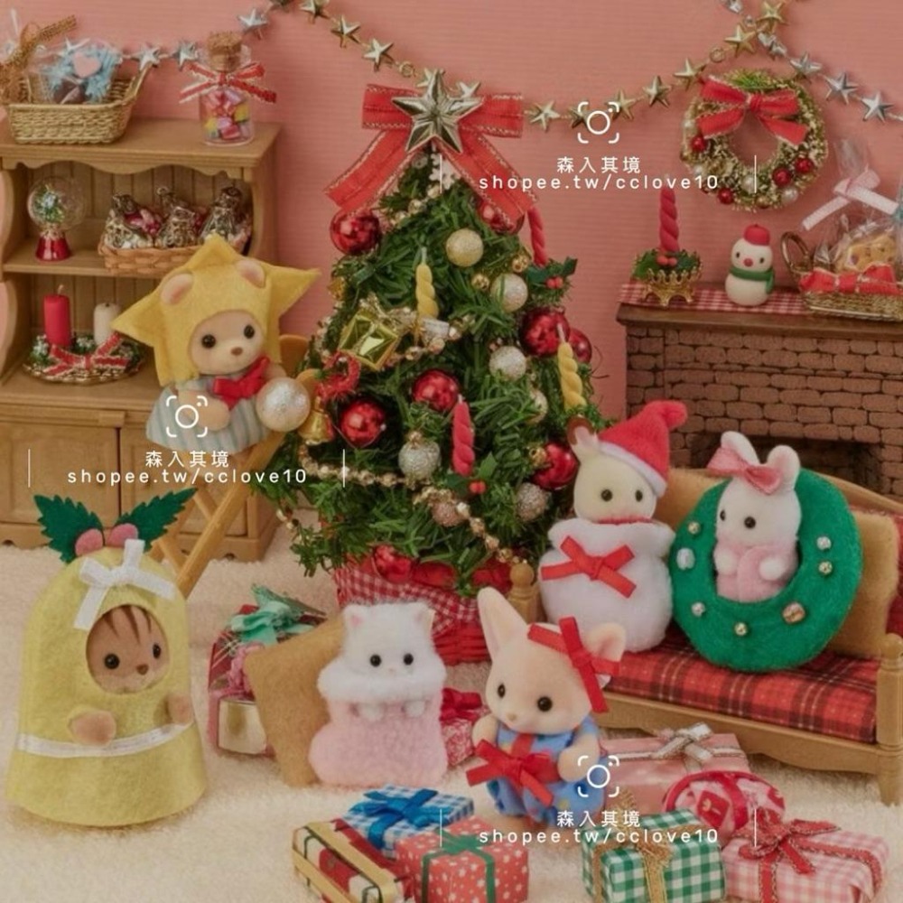 森林家族 聖誕節 套組  套盒 馴鹿家庭 日本限定 麋鹿 聖誕裝 獅子 聖誕老公公 耳廓狐寶寶 波斯貓 聖誕樹 聖誕帽-細節圖2