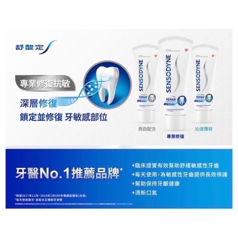 【SENSODYNE 舒酸定】進階護理 新款 專業修復抗敏牙膏100g 抗敏護齦牙膏 亮白配方 沁涼薄荷-細節圖2