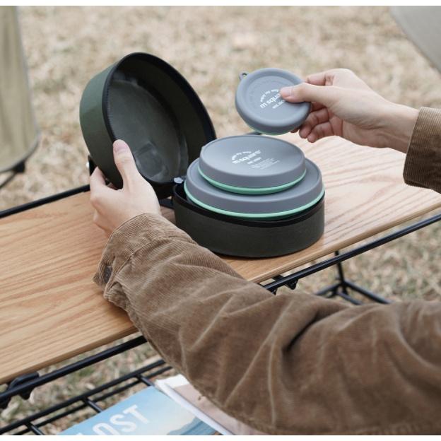 m Square 矽膠折疊水壺餐具組 碗/杯登山 折疊碗 折疊杯 軍綠復古綠矽膠摺疊水壺 煮水壺矽膠折疊燒水壺收納袋-細節圖4