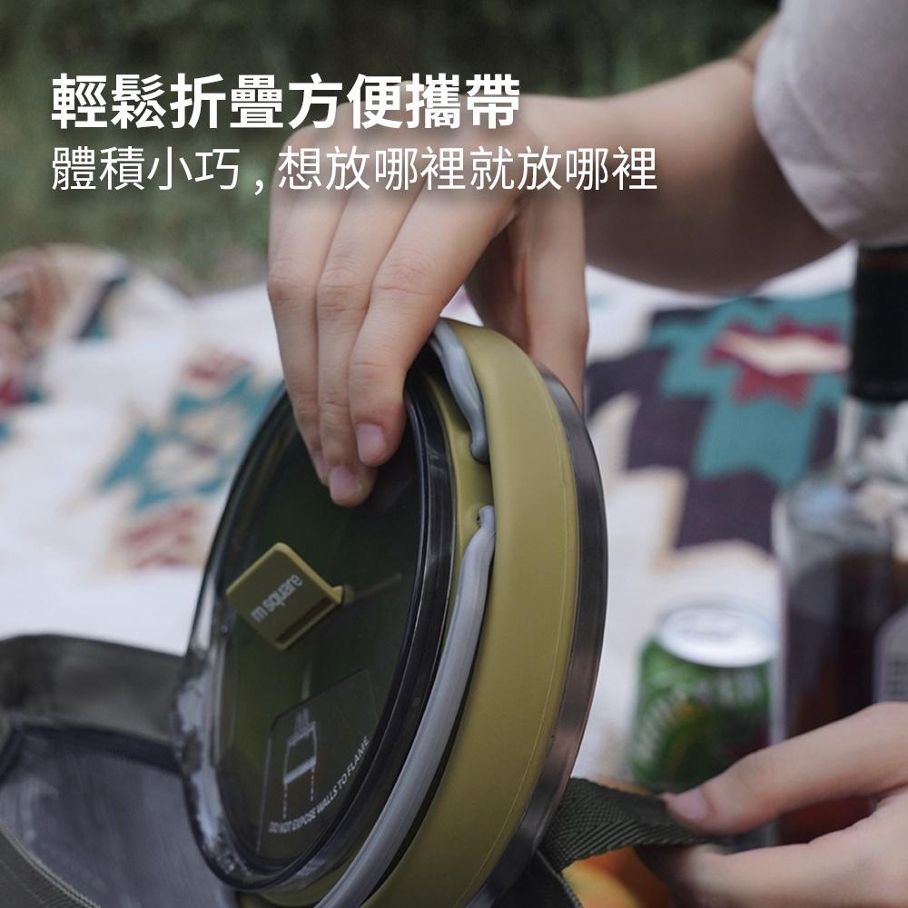 m Square 矽膠折疊水壺餐具組 碗/杯登山 折疊碗 折疊杯 軍綠復古綠矽膠摺疊水壺 煮水壺矽膠折疊燒水壺收納袋-細節圖7