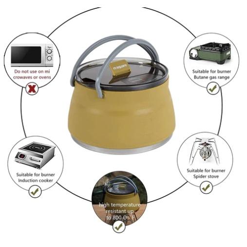 m Square 矽膠折疊水壺餐具組 碗/杯登山 折疊碗 折疊杯 軍綠復古綠矽膠摺疊水壺 煮水壺矽膠折疊燒水壺收納袋-細節圖8